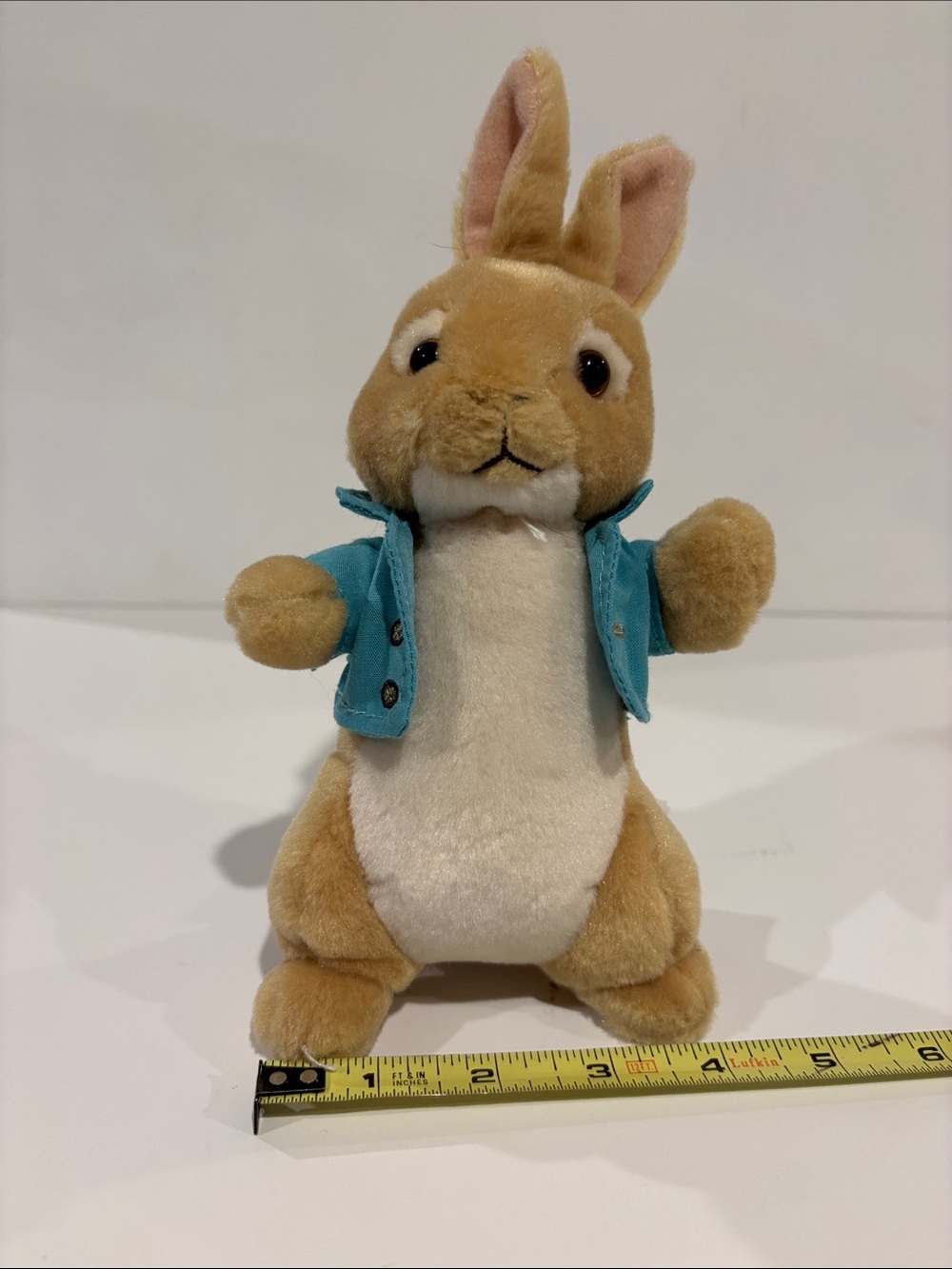 Peter Rabbit Cottontail Bunny Stuffed Animal in Tan and Cream with Teal Jacket